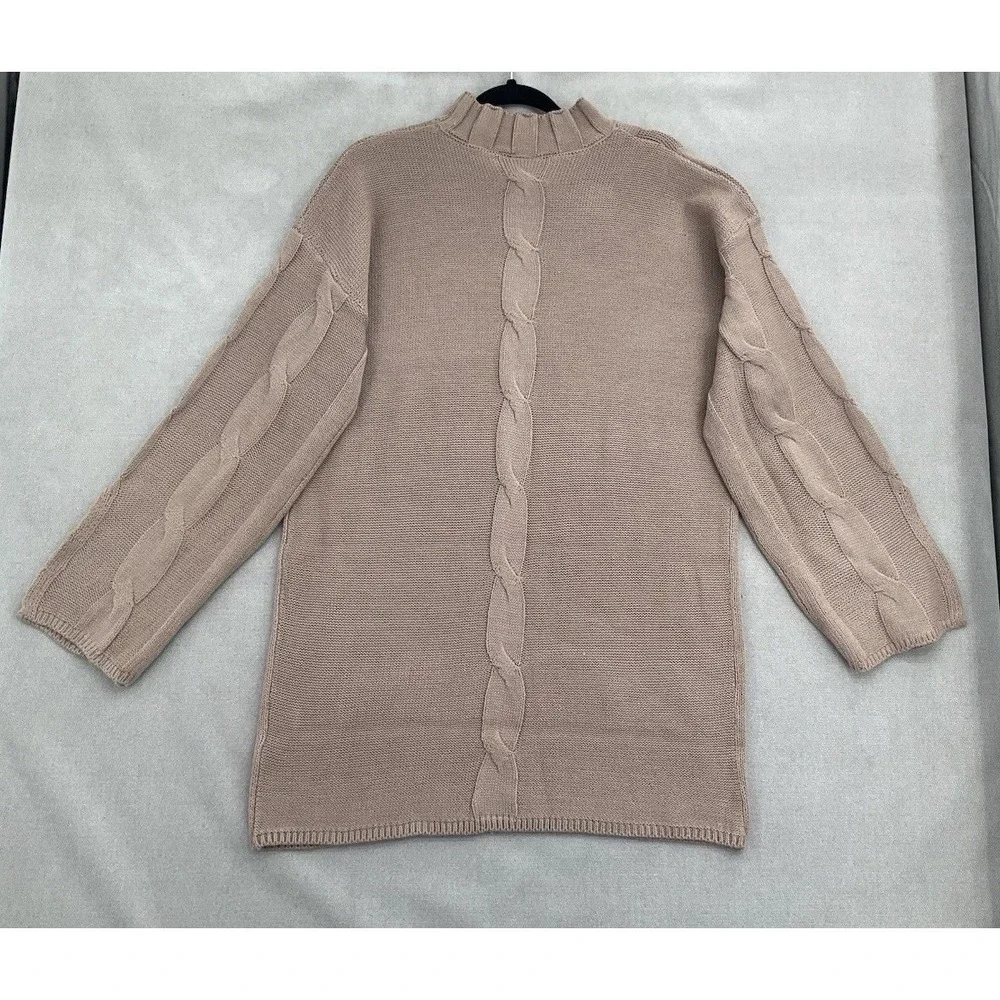 Derek Heart Cable Knit Mock Neck Sweater/Dress - Cozy & Chic Tan/Beige - Size XL - Picture 7 of 15